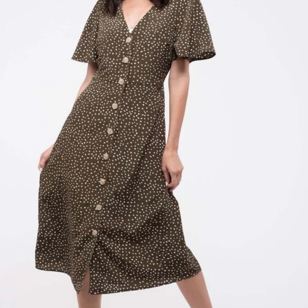 Blu Pepper Brown Polka Dot Midi Dress